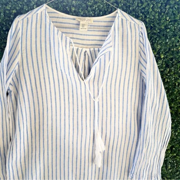 Rachel Zoe Blue and White Striped Tassel-Hem Tunic - Picture 3 of 9